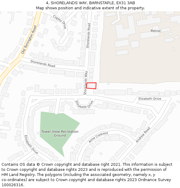 4, SHORELANDS WAY, BARNSTAPLE, EX31 3AB: Location map and indicative extent of plot