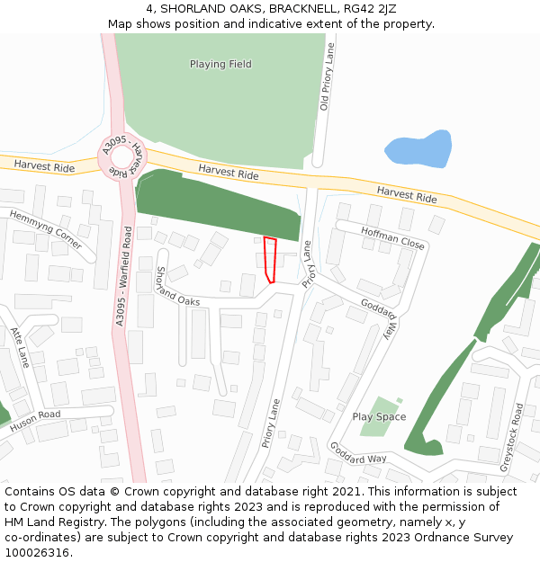 4, SHORLAND OAKS, BRACKNELL, RG42 2JZ: Location map and indicative extent of plot