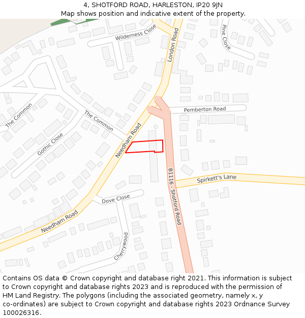 4, SHOTFORD ROAD, HARLESTON, IP20 9JN: Location map and indicative extent of plot