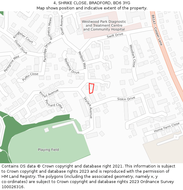 4, SHRIKE CLOSE, BRADFORD, BD6 3YG: Location map and indicative extent of plot