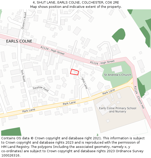 4, SHUT LANE, EARLS COLNE, COLCHESTER, CO6 2RE: Location map and indicative extent of plot