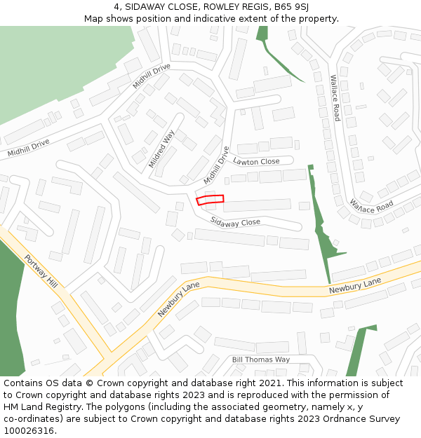 4, SIDAWAY CLOSE, ROWLEY REGIS, B65 9SJ: Location map and indicative extent of plot