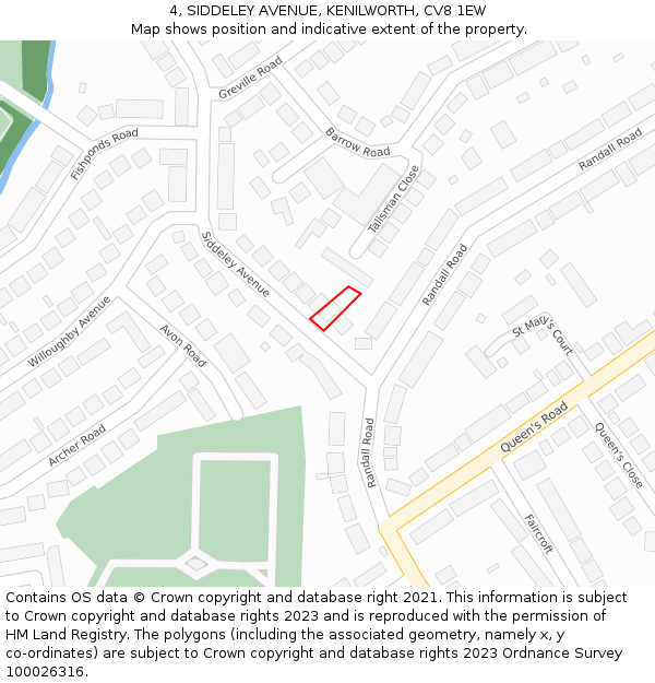 4, SIDDELEY AVENUE, KENILWORTH, CV8 1EW: Location map and indicative extent of plot