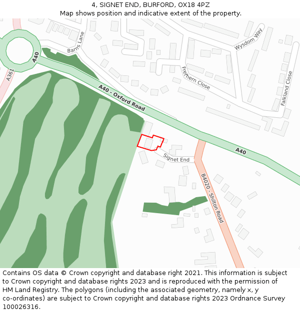 4, SIGNET END, BURFORD, OX18 4PZ: Location map and indicative extent of plot