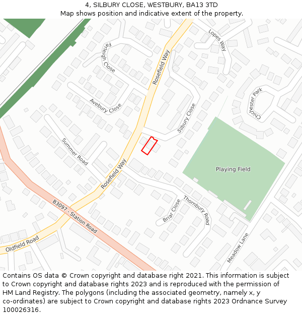 4, SILBURY CLOSE, WESTBURY, BA13 3TD: Location map and indicative extent of plot