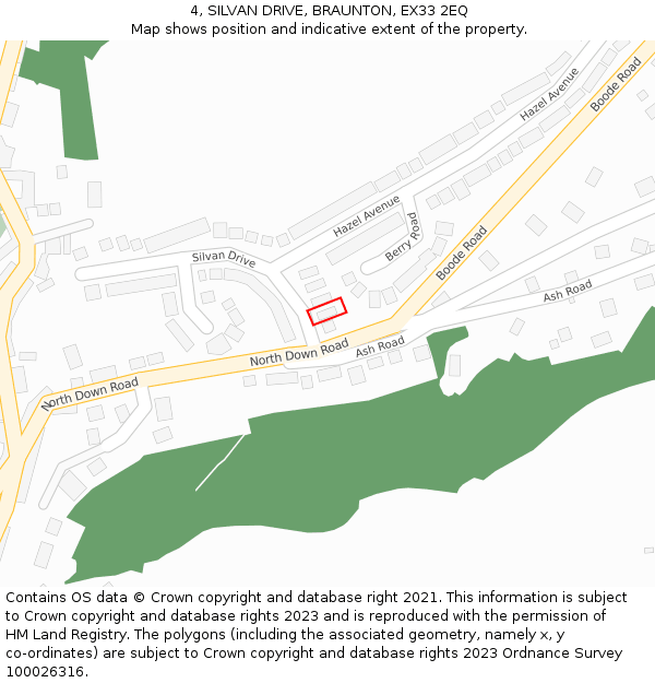 4, SILVAN DRIVE, BRAUNTON, EX33 2EQ: Location map and indicative extent of plot