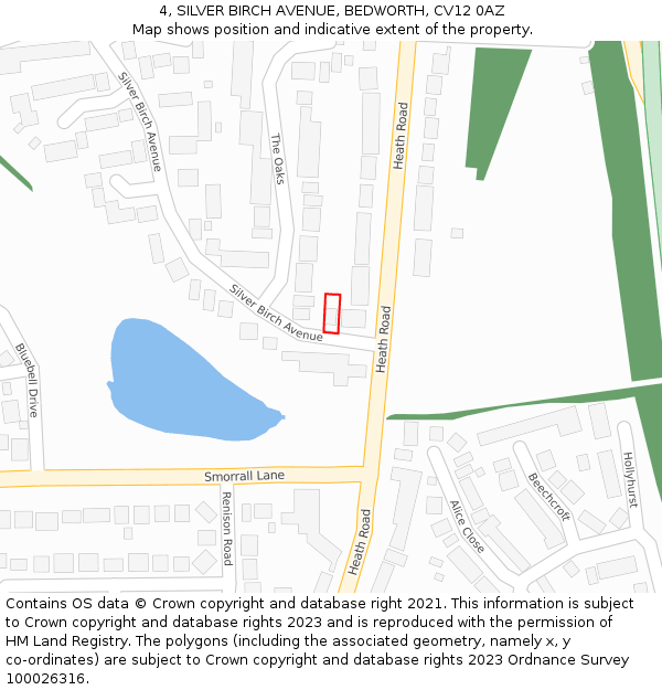 4, SILVER BIRCH AVENUE, BEDWORTH, CV12 0AZ: Location map and indicative extent of plot