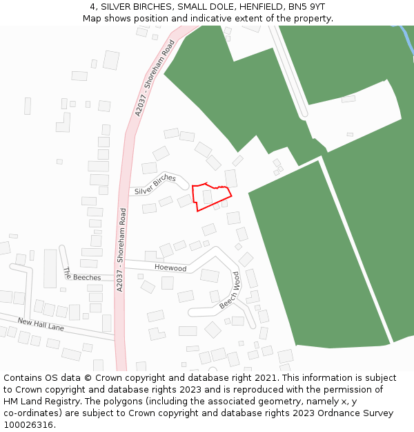 4, SILVER BIRCHES, SMALL DOLE, HENFIELD, BN5 9YT: Location map and indicative extent of plot