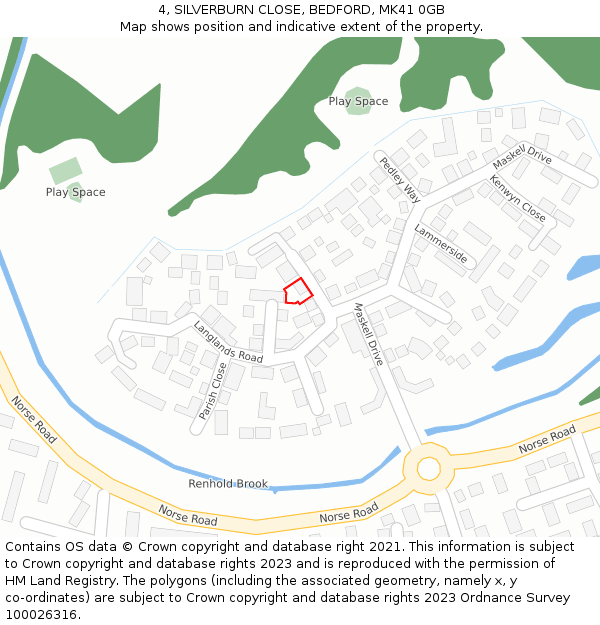 4, SILVERBURN CLOSE, BEDFORD, MK41 0GB: Location map and indicative extent of plot