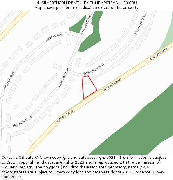 4, SILVERTHORN DRIVE, HEMEL HEMPSTEAD, HP3 8BU: Location map and indicative extent of plot