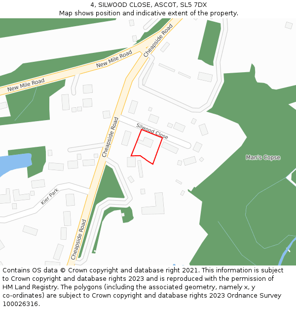 4, SILWOOD CLOSE, ASCOT, SL5 7DX: Location map and indicative extent of plot