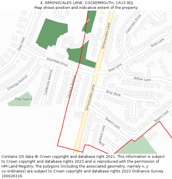 4, SIMONSCALES LANE, COCKERMOUTH, CA13 9DJ: Location map and indicative extent of plot