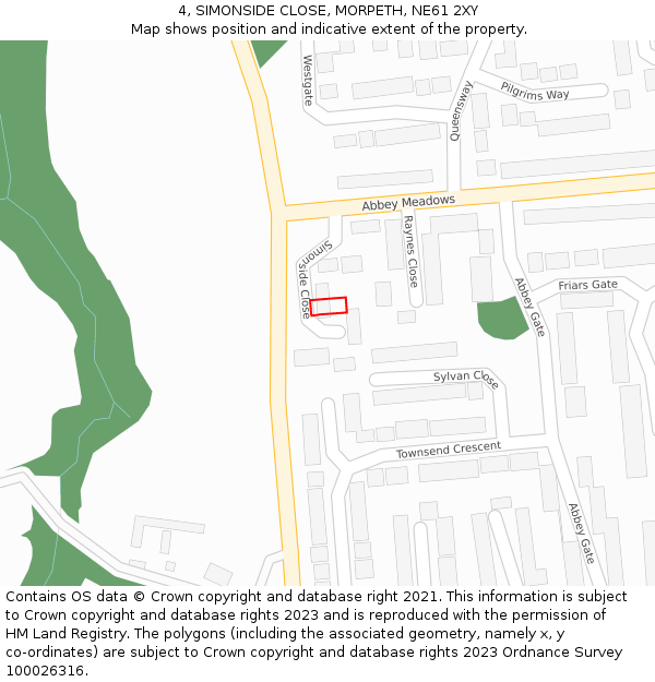 4, SIMONSIDE CLOSE, MORPETH, NE61 2XY: Location map and indicative extent of plot
