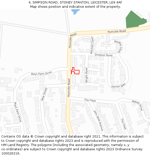 4, SIMPSON ROAD, STONEY STANTON, LEICESTER, LE9 4AF: Location map and indicative extent of plot