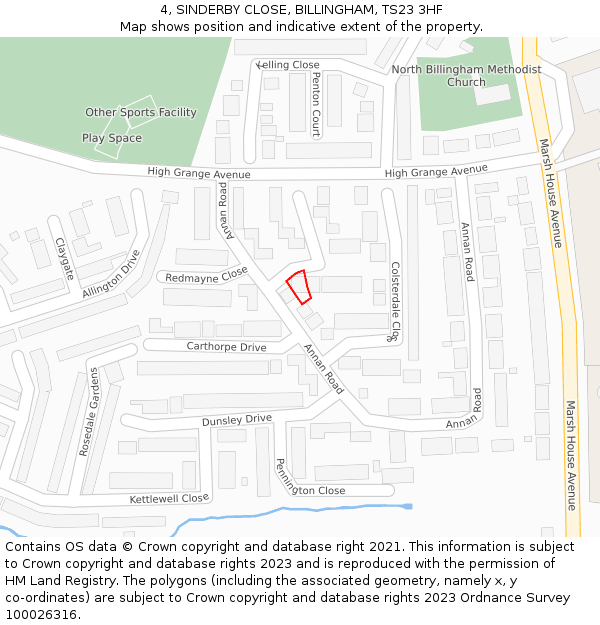4, SINDERBY CLOSE, BILLINGHAM, TS23 3HF: Location map and indicative extent of plot