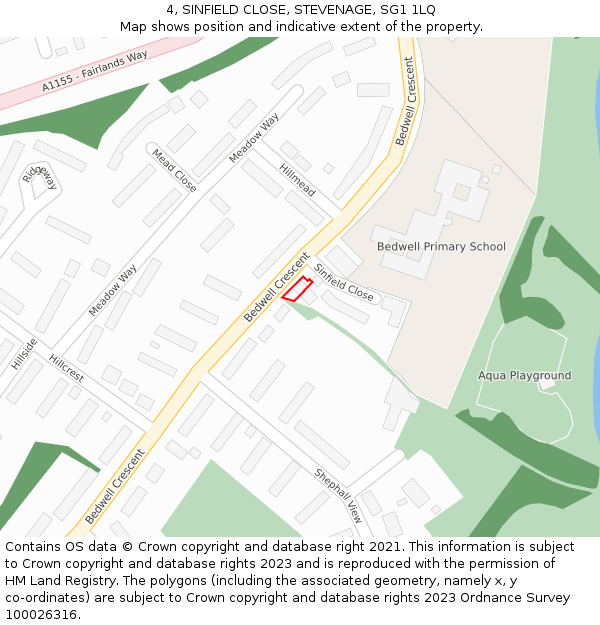 4, SINFIELD CLOSE, STEVENAGE, SG1 1LQ: Location map and indicative extent of plot