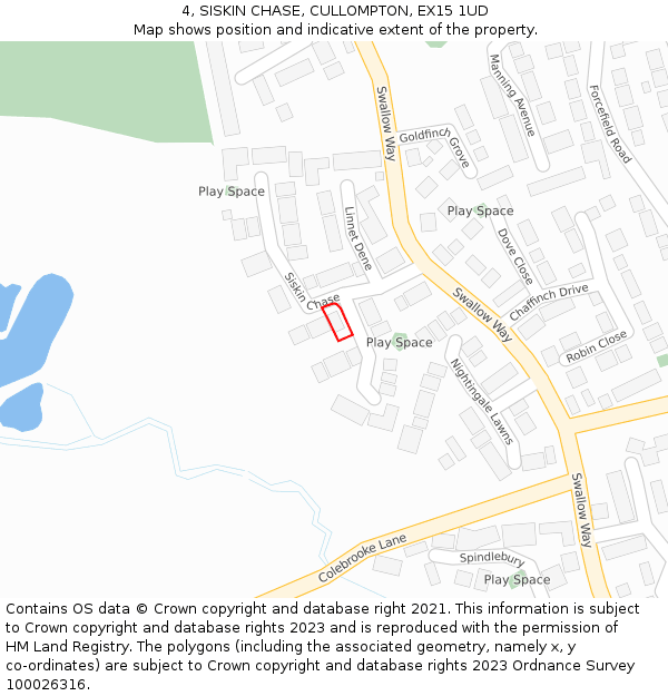 4, SISKIN CHASE, CULLOMPTON, EX15 1UD: Location map and indicative extent of plot