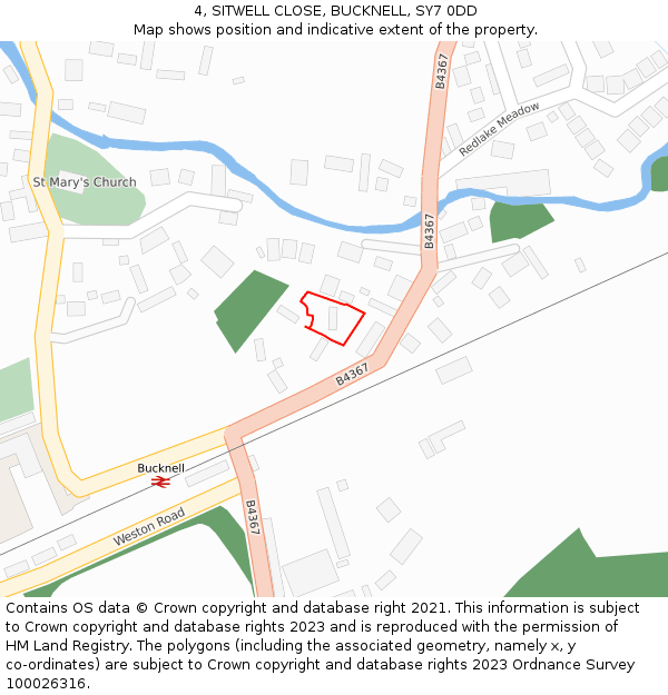 4, SITWELL CLOSE, BUCKNELL, SY7 0DD: Location map and indicative extent of plot