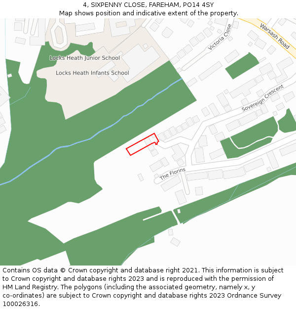 4, SIXPENNY CLOSE, FAREHAM, PO14 4SY: Location map and indicative extent of plot