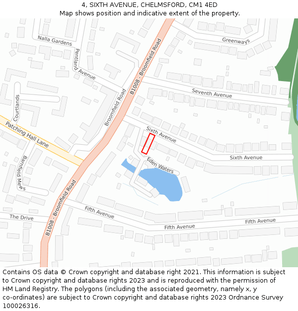 4, SIXTH AVENUE, CHELMSFORD, CM1 4ED: Location map and indicative extent of plot