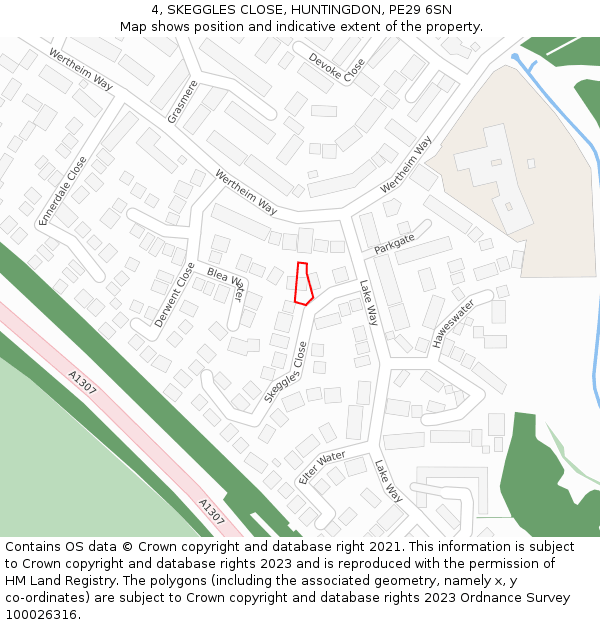 4, SKEGGLES CLOSE, HUNTINGDON, PE29 6SN: Location map and indicative extent of plot