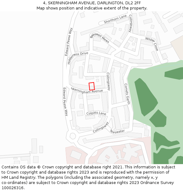 4, SKERNINGHAM AVENUE, DARLINGTON, DL2 2FF: Location map and indicative extent of plot