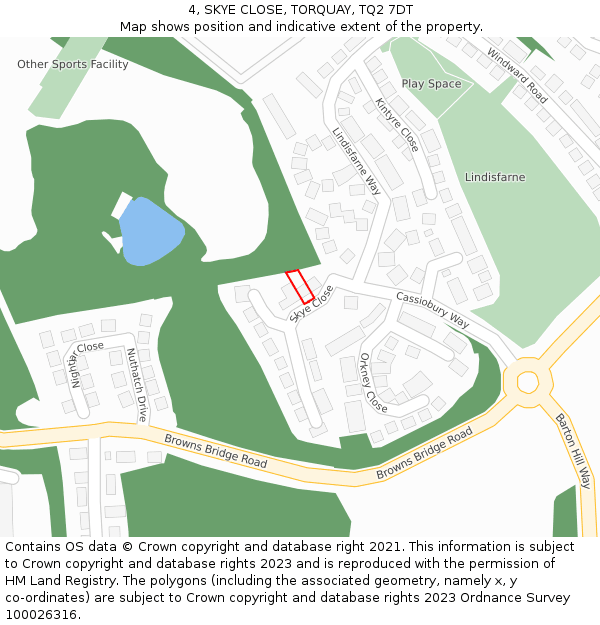4, SKYE CLOSE, TORQUAY, TQ2 7DT: Location map and indicative extent of plot