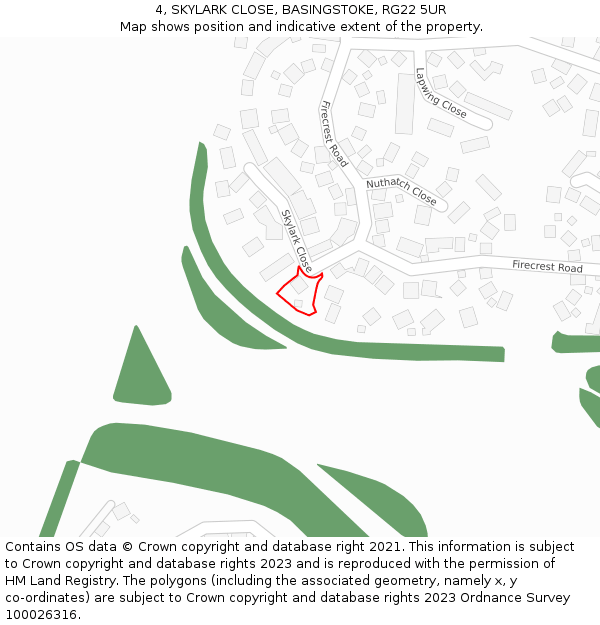 4, SKYLARK CLOSE, BASINGSTOKE, RG22 5UR: Location map and indicative extent of plot
