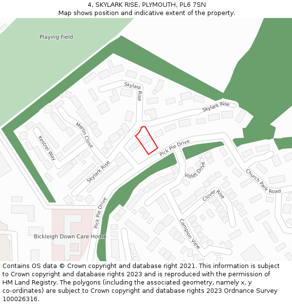 4, SKYLARK RISE, PLYMOUTH, PL6 7SN: Location map and indicative extent of plot