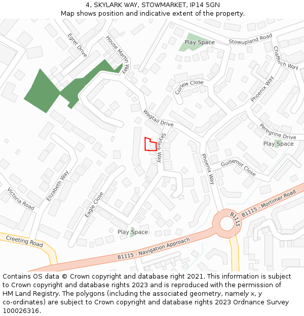 4, SKYLARK WAY, STOWMARKET, IP14 5GN: Location map and indicative extent of plot