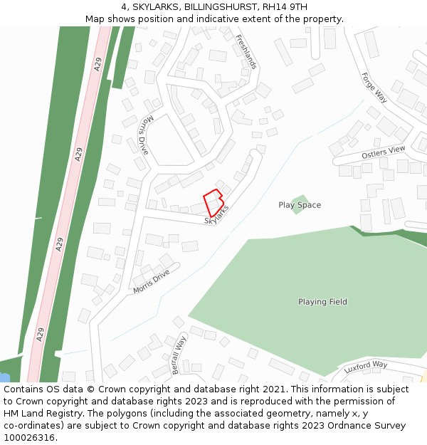 4, SKYLARKS, BILLINGSHURST, RH14 9TH: Location map and indicative extent of plot