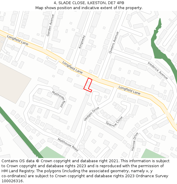 4, SLADE CLOSE, ILKESTON, DE7 4PB: Location map and indicative extent of plot