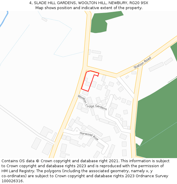 4, SLADE HILL GARDENS, WOOLTON HILL, NEWBURY, RG20 9SX: Location map and indicative extent of plot
