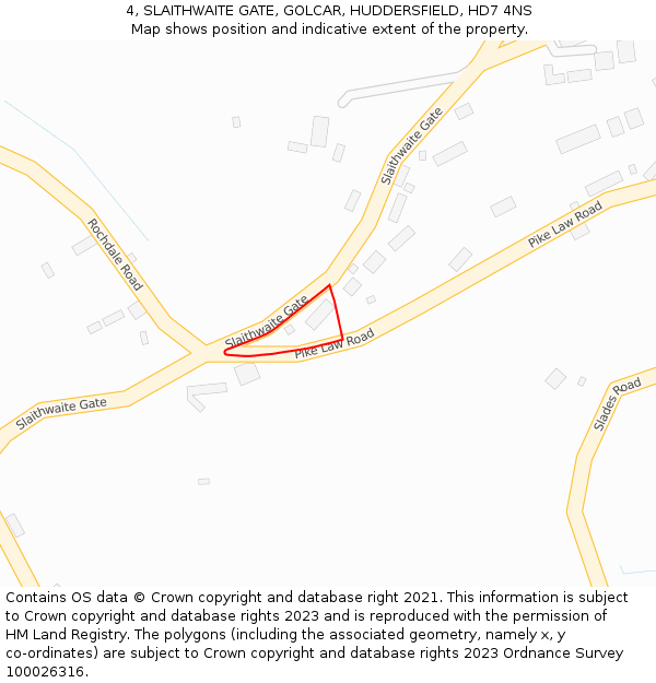 4, SLAITHWAITE GATE, GOLCAR, HUDDERSFIELD, HD7 4NS: Location map and indicative extent of plot