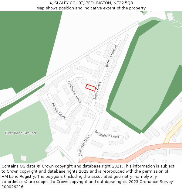 4, SLALEY COURT, BEDLINGTON, NE22 5QR: Location map and indicative extent of plot