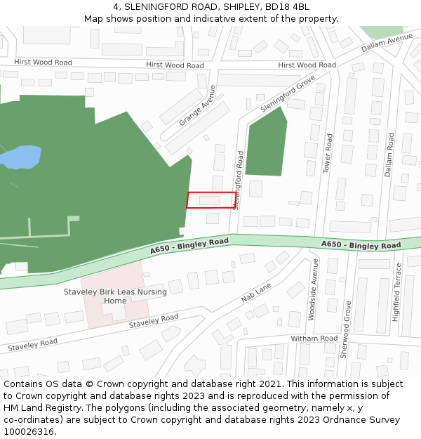 4, SLENINGFORD ROAD, SHIPLEY, BD18 4BL: Location map and indicative extent of plot