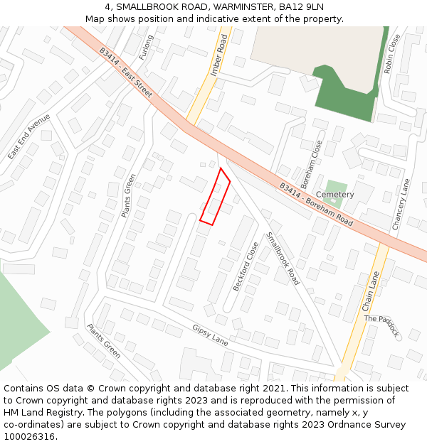 4, SMALLBROOK ROAD, WARMINSTER, BA12 9LN: Location map and indicative extent of plot