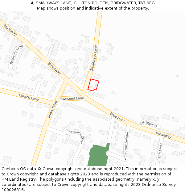 4, SMALLWAYS LANE, CHILTON POLDEN, BRIDGWATER, TA7 9EG: Location map and indicative extent of plot