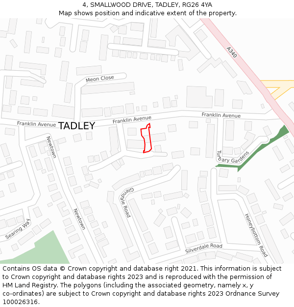 4, SMALLWOOD DRIVE, TADLEY, RG26 4YA: Location map and indicative extent of plot