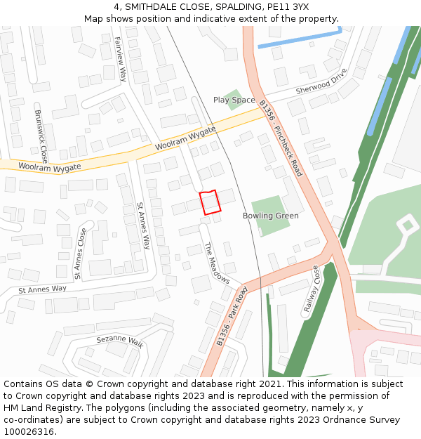 4, SMITHDALE CLOSE, SPALDING, PE11 3YX: Location map and indicative extent of plot