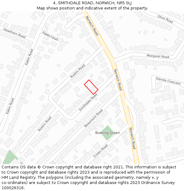 4, SMITHDALE ROAD, NORWICH, NR5 0LJ: Location map and indicative extent of plot