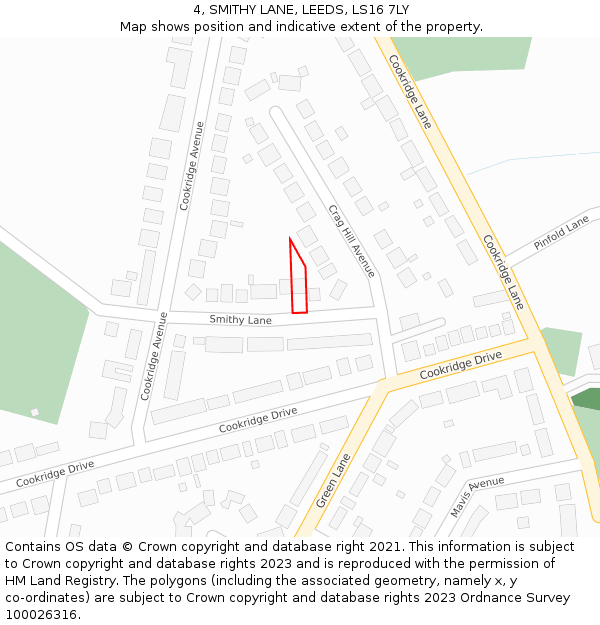 4, SMITHY LANE, LEEDS, LS16 7LY: Location map and indicative extent of plot