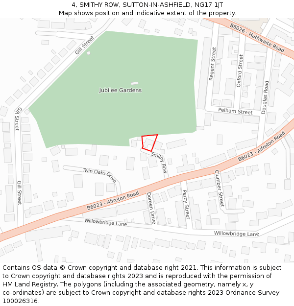 4, SMITHY ROW, SUTTON-IN-ASHFIELD, NG17 1JT: Location map and indicative extent of plot