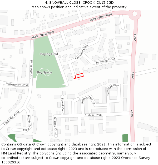 4, SNOWBALL CLOSE, CROOK, DL15 9GD: Location map and indicative extent of plot