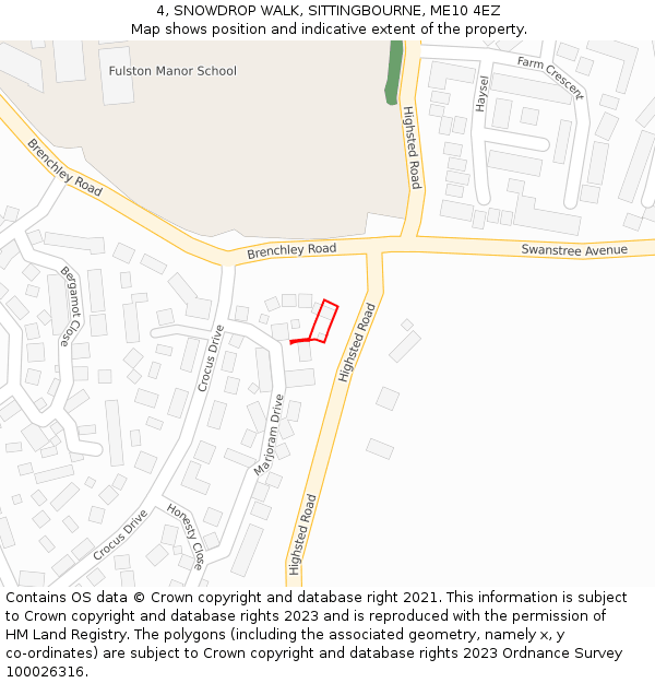 4, SNOWDROP WALK, SITTINGBOURNE, ME10 4EZ: Location map and indicative extent of plot