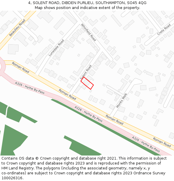 4, SOLENT ROAD, DIBDEN PURLIEU, SOUTHAMPTON, SO45 4QG: Location map and indicative extent of plot