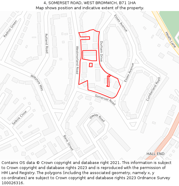 4, SOMERSET ROAD, WEST BROMWICH, B71 1HA: Location map and indicative extent of plot