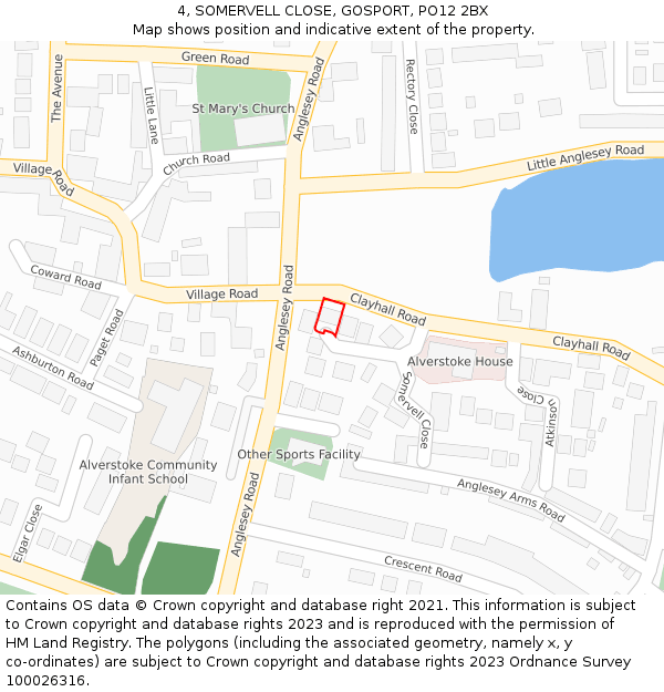 4, SOMERVELL CLOSE, GOSPORT, PO12 2BX: Location map and indicative extent of plot