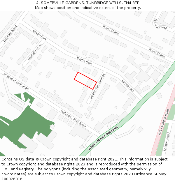 4, SOMERVILLE GARDENS, TUNBRIDGE WELLS, TN4 8EP: Location map and indicative extent of plot