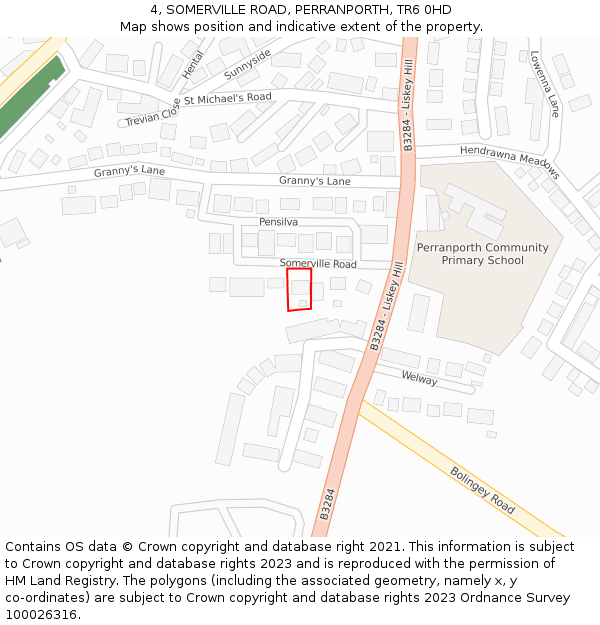 4, SOMERVILLE ROAD, PERRANPORTH, TR6 0HD: Location map and indicative extent of plot
